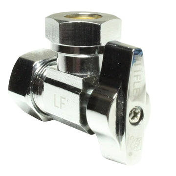 Heavy Duty 1/2 in. NOM Comp Inlet x 7/16 in. - 1/2 in. OD Slip Joint Outlet Chrome Plated Brass 1/4 Turn Squared Body Angle Valve