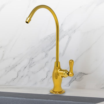 Water Filtration Faucet Vase Style Bright Gold Reverse Osmosis Non Air Gap. Certified by NSF.