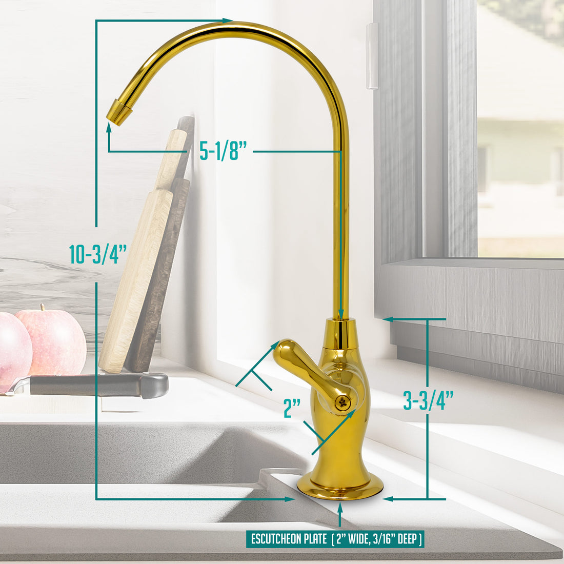 Water Filtration Faucet Vase Style Bright Gold Reverse Osmosis Non Air Gap. Certified by NSF.