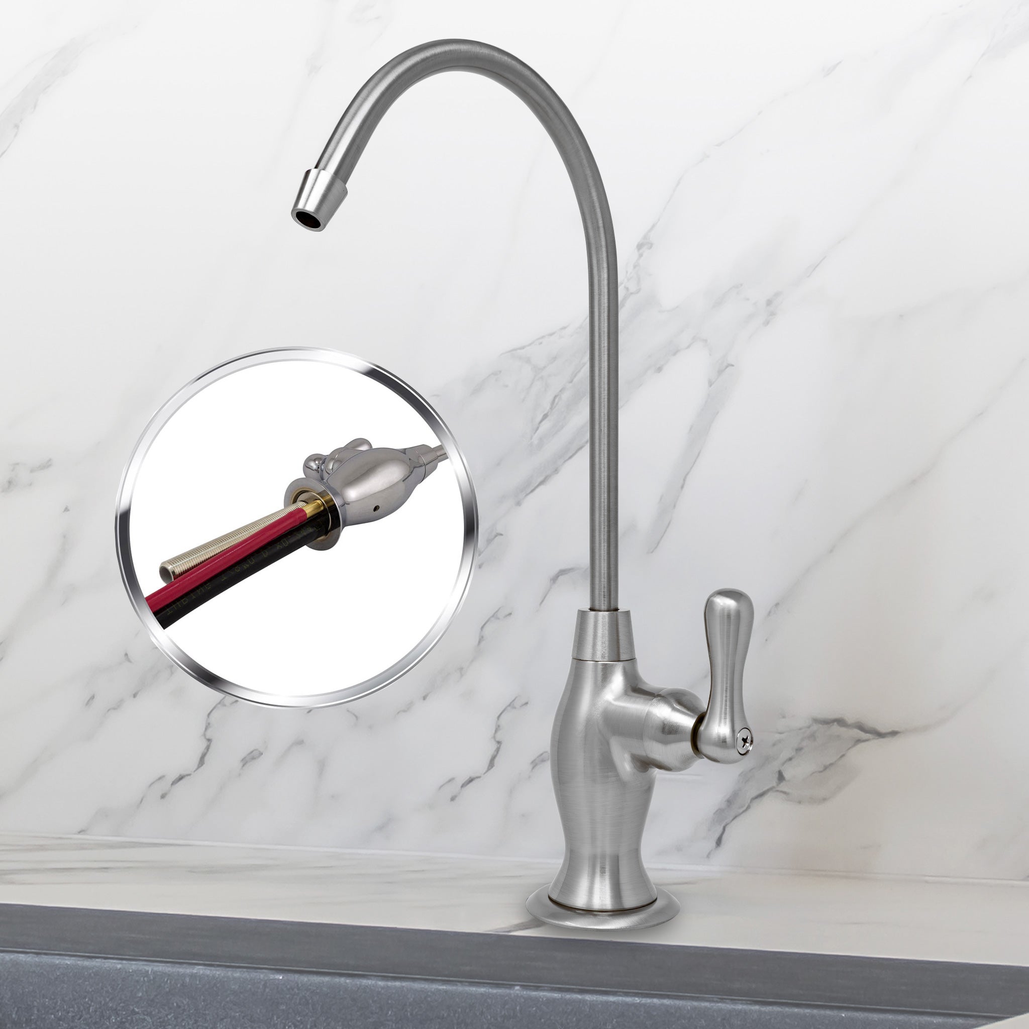 Water Filtration Faucet Vase Style Brushed Nickel Reverse Osmosis Air Gap With Pre-installed Attached Tubings. Certified by NSF.