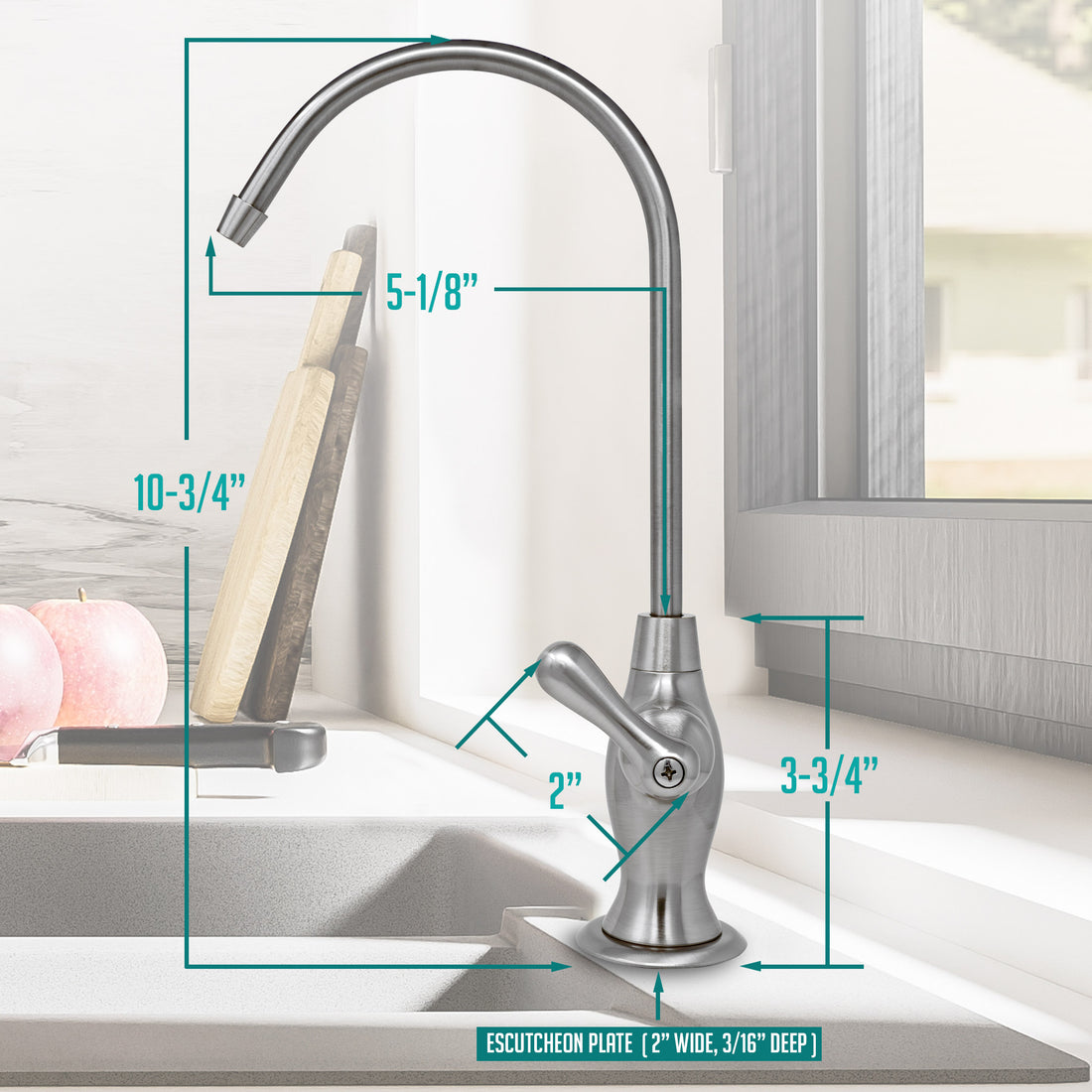 Water Filtration Faucet Vase Style Brushed Nickel Reverse Osmosis Air Gap With Pre-installed Attached Tubings. Certified by NSF.