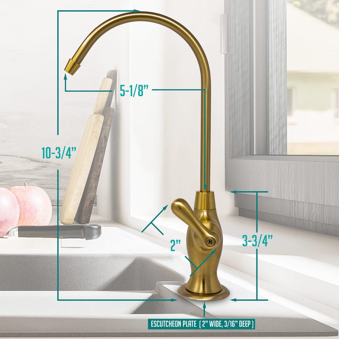 Water Filtration Faucet Vase Style Brushed Gold Reverse Osmosis Non Air Gap. Certified by NSF.