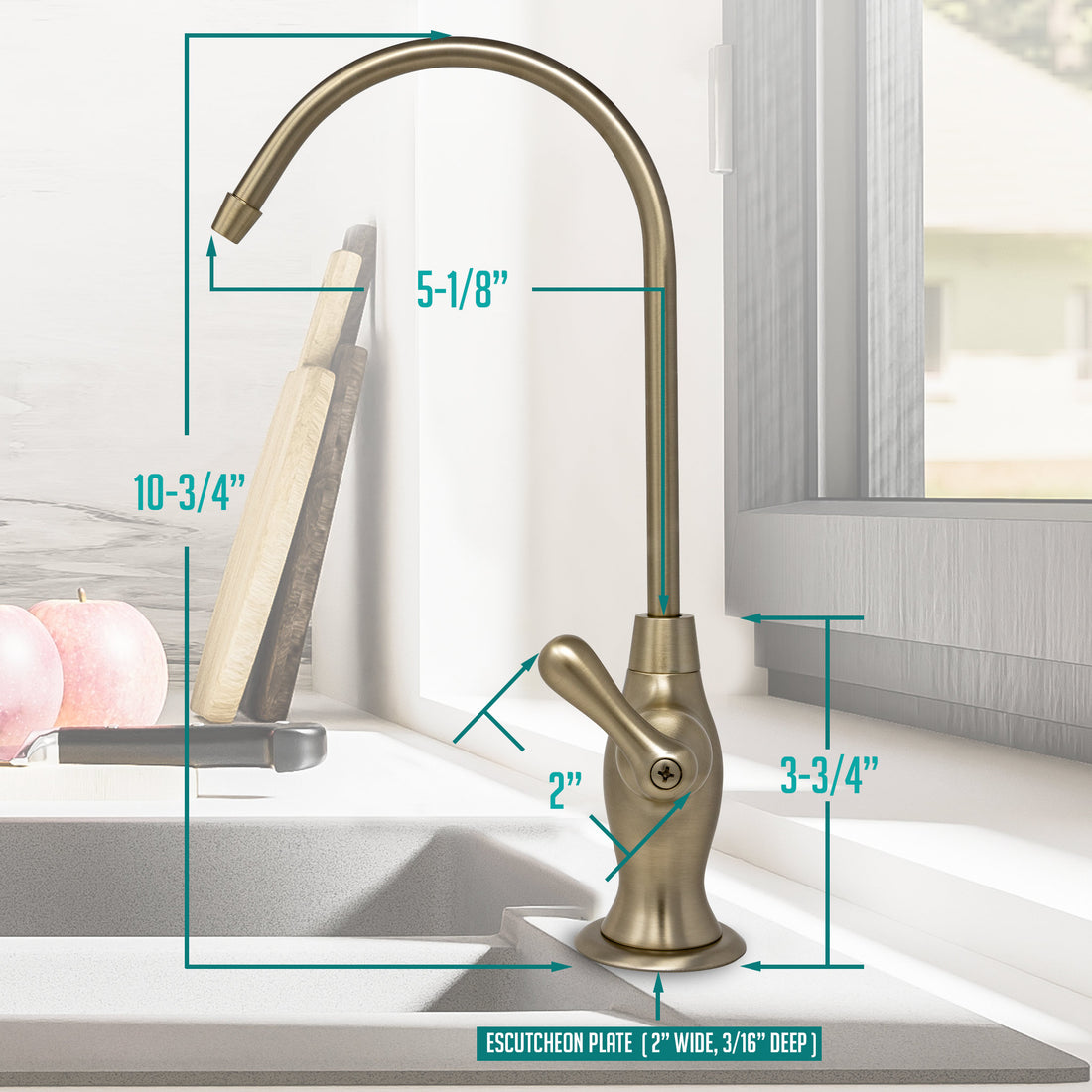 Water Filtration Faucet Vase Style Champagne Gold Reverse Osmosis Non Air Gap. Certified by NSF.