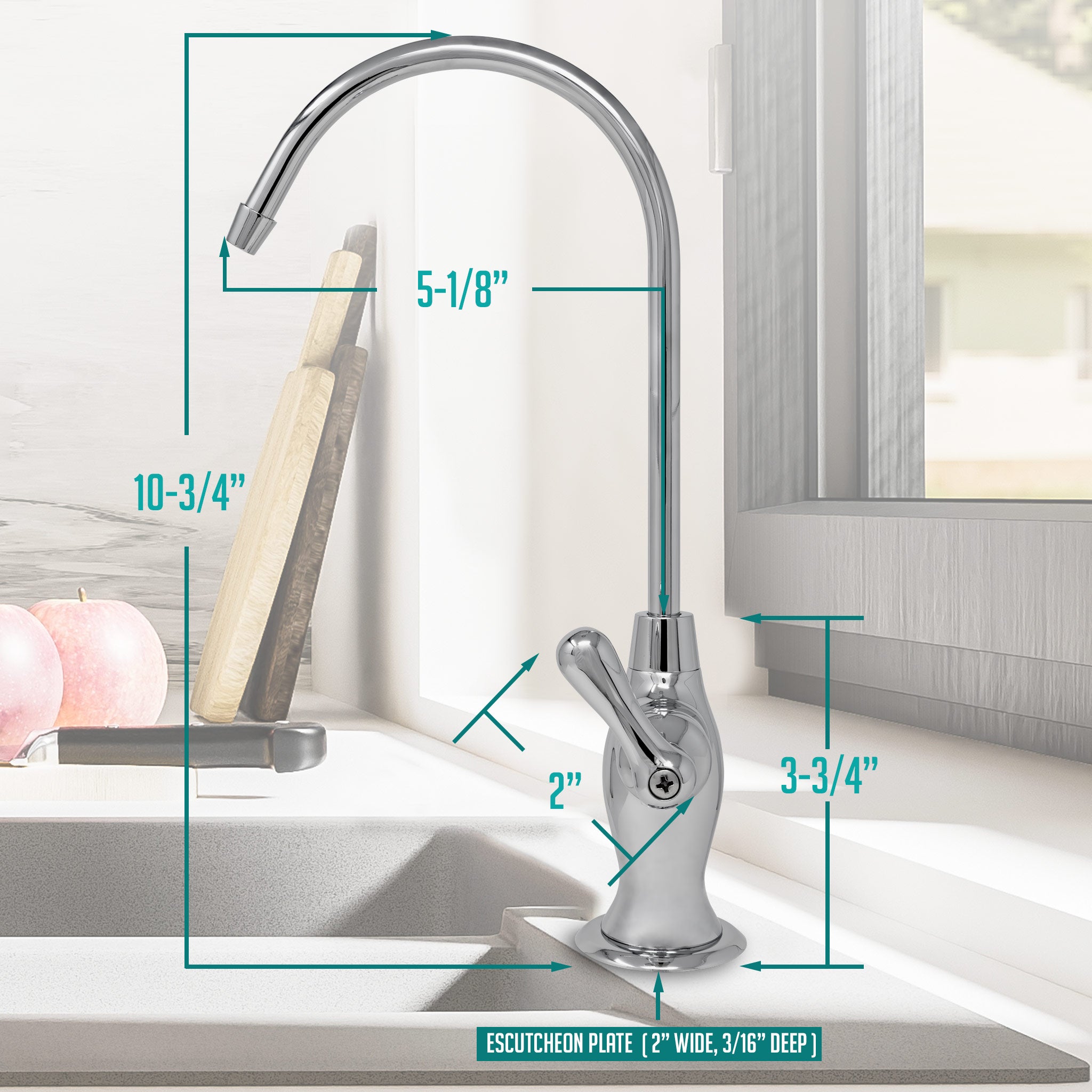 Water Filtration Faucet Vase Style Chrome Reverse Osmosis Air Gap with Pre-installed Tubing. Certified by NSF.