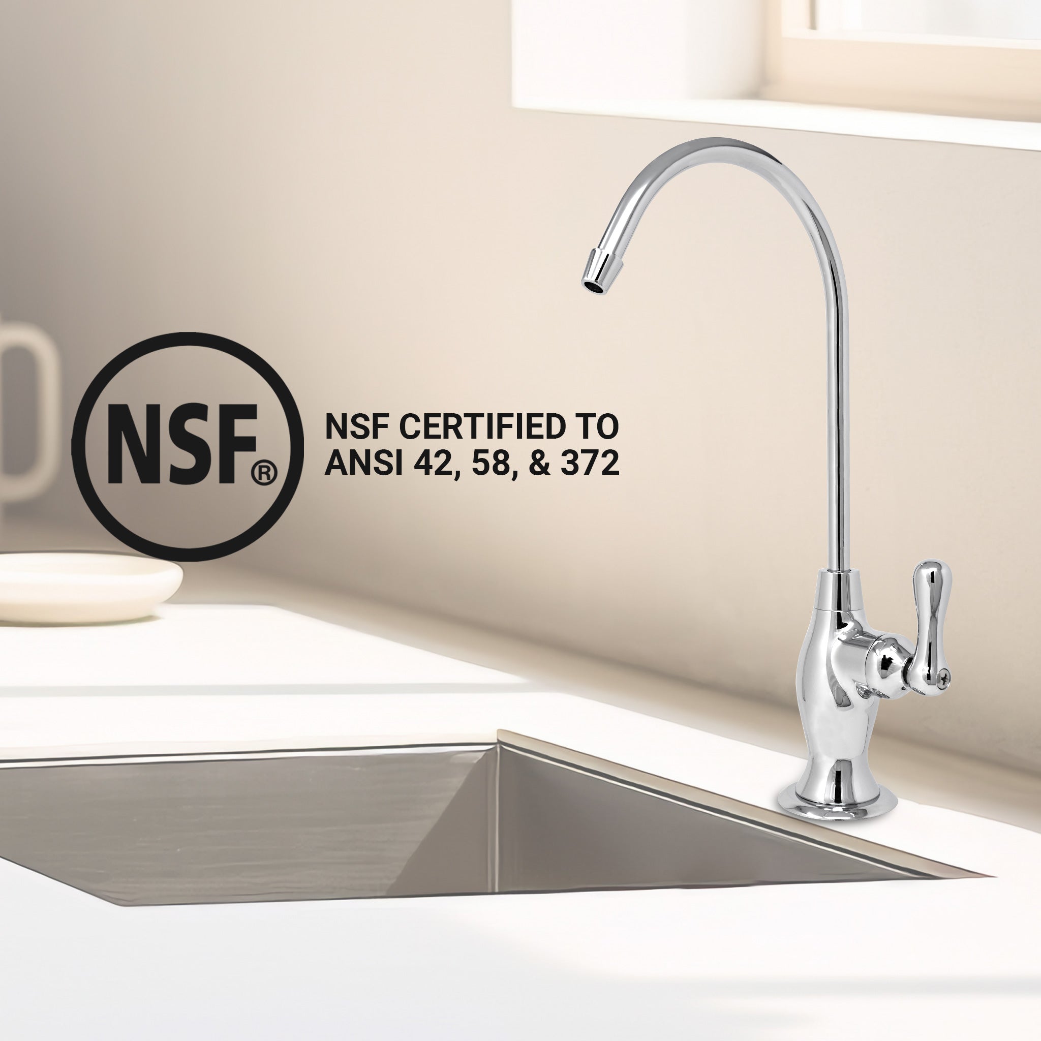 Water Filtration Faucet Vase Style Chrome Reverse Osmosis Non Air Gap. Certified by NSF.