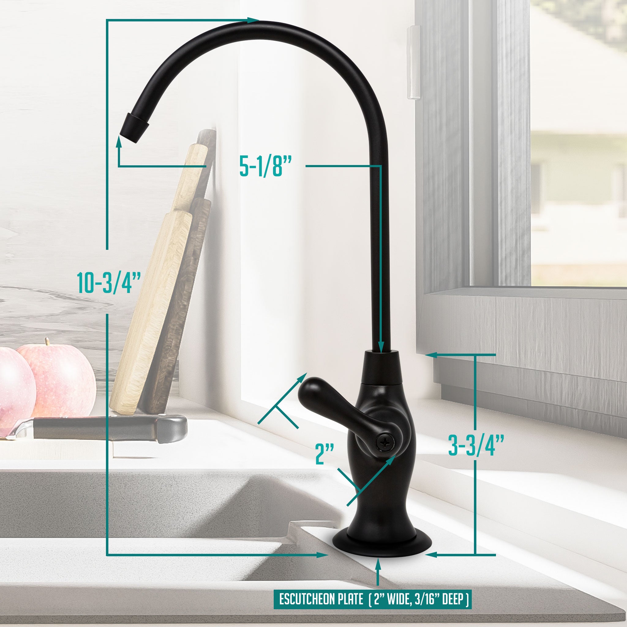 Water Filtration Faucet Vase Style Matte Black Reverse Osmosis Air Gap With Pre-installed Attached Tubings. Certified by NSF.