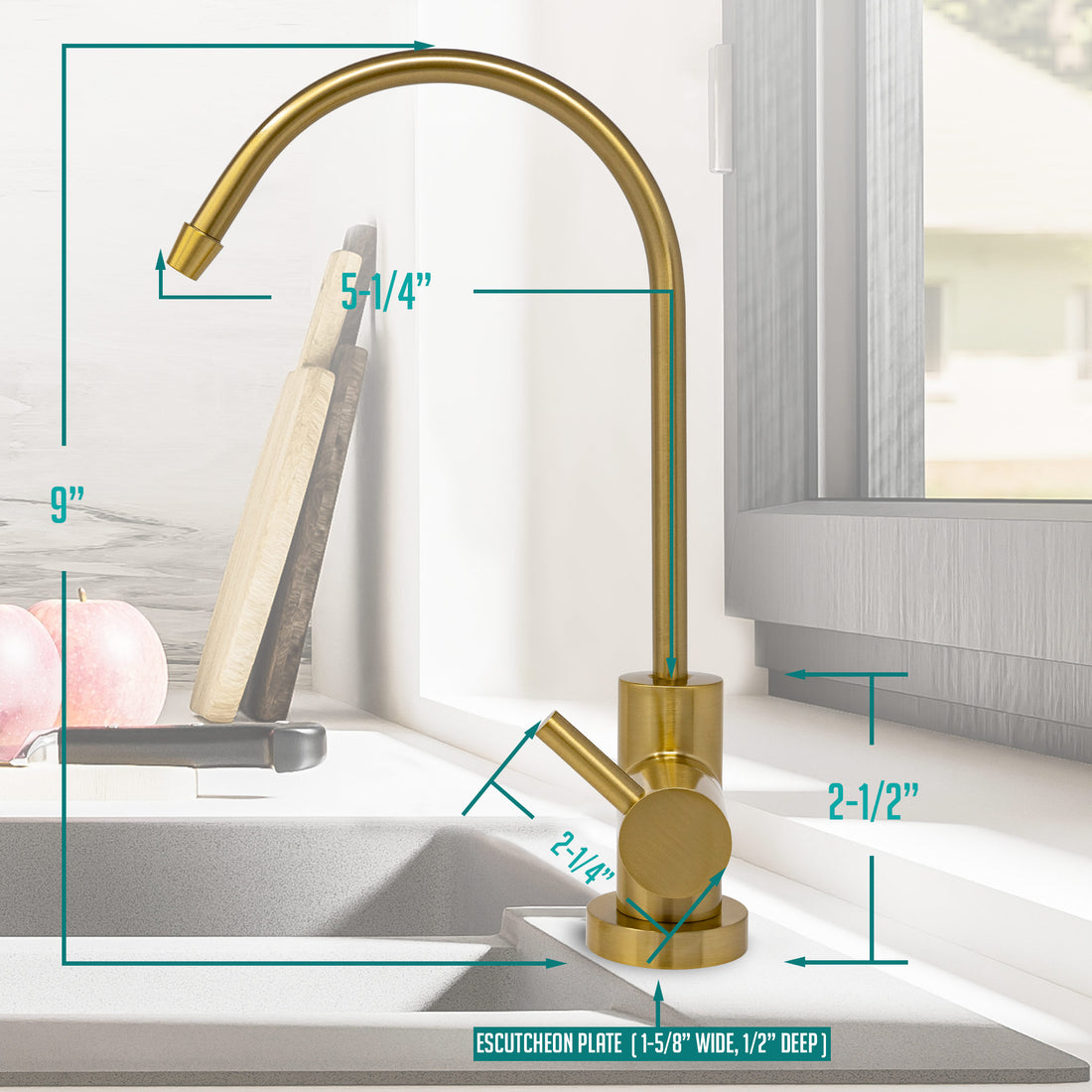 Water Filtration Faucet Brushed Gold Euro Style Reverse Osmosis Non Air Gap. Certified by NSF.