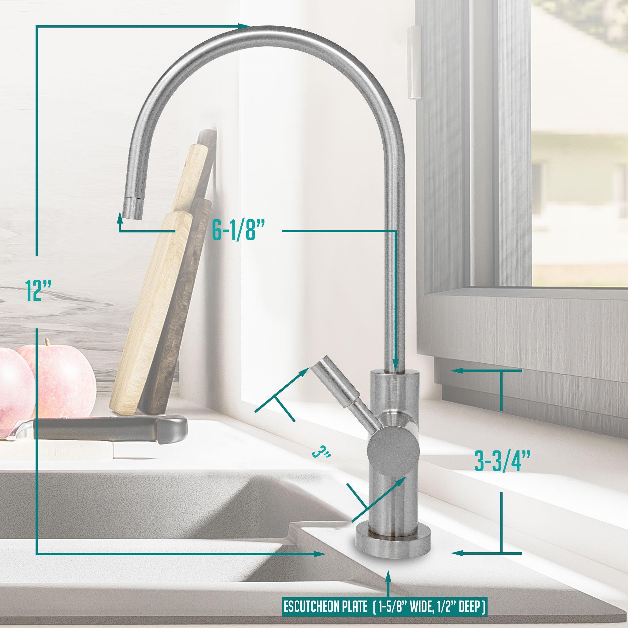 Water Filtration Faucet Brushed Nickel Large Euro Style Reverse Osmosis Non Air Gap. Certified by NSF.