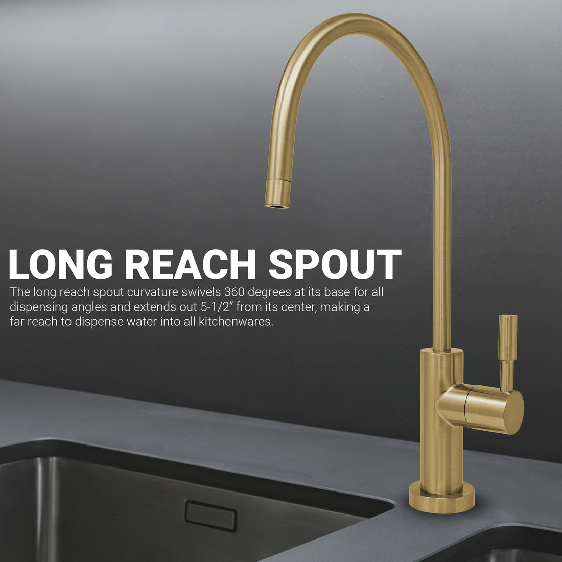 Water Filtration Faucet Brushed Gold Large Euro Style Reverse Osmosis Non Air Gap. Certified by NSF.