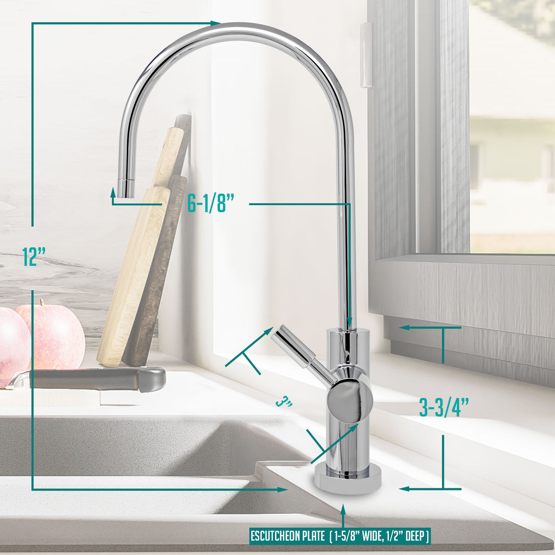 Water Filtration Faucet Chrome Large Euro Style Reverse Osmosis Non Air Gap. Certified by NSF