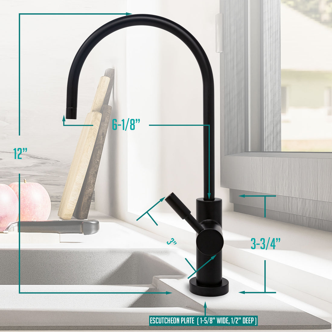 Water Filtration Faucet Matte Black Large Euro Style Reverse Osmosis Non Air Gap. Certified by NSF.