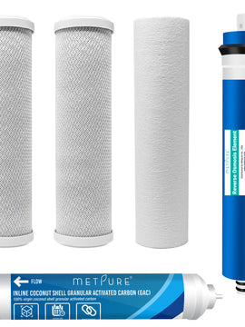 5 Pack Replacement Filters for RO Drinking Water System - (1) 50 GPD RO Reverse Osmosis Membrane + (1) 10