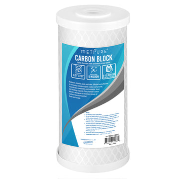 Metpure 10” x 4.5” Whole House Carbon Water Filter Cartridge Replacement - 5 Micron Coconut Shell Activated Carbon Block CTO 10-inch. Universal, Compatible with/Replacement Pentek, Dupont, GE, and more.