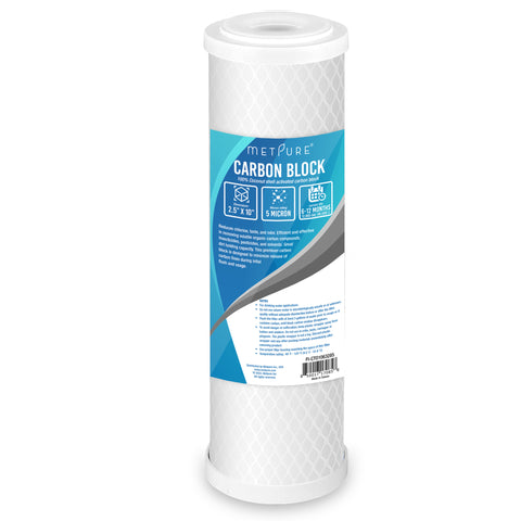 Metpure 10” x 2.5” Carbon Block Water Filter Cartridge Replacement - 5 Micron Coconut Shell Carbon Block CTO 10-inch. Universal, Compatible with Dupont, Hydronix, Whirlpool, and more.