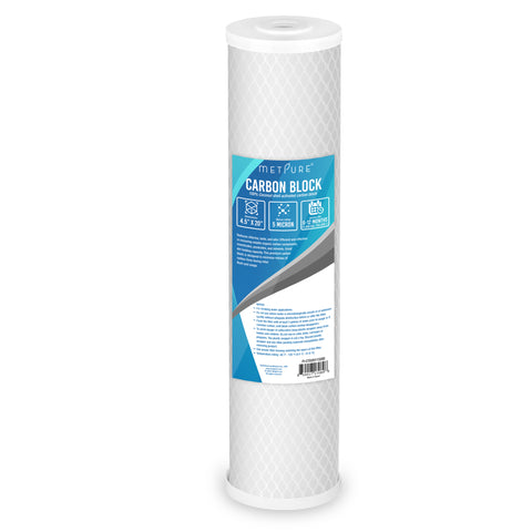 Metpure 20” x 4.5” Whole House Carbon Water Filter Cartridge Replacement - 5 Micron Coconut Shell Activated Carbon Block CTO 20-inch. Universal, Compatible with Pentek, iSpring, and more.