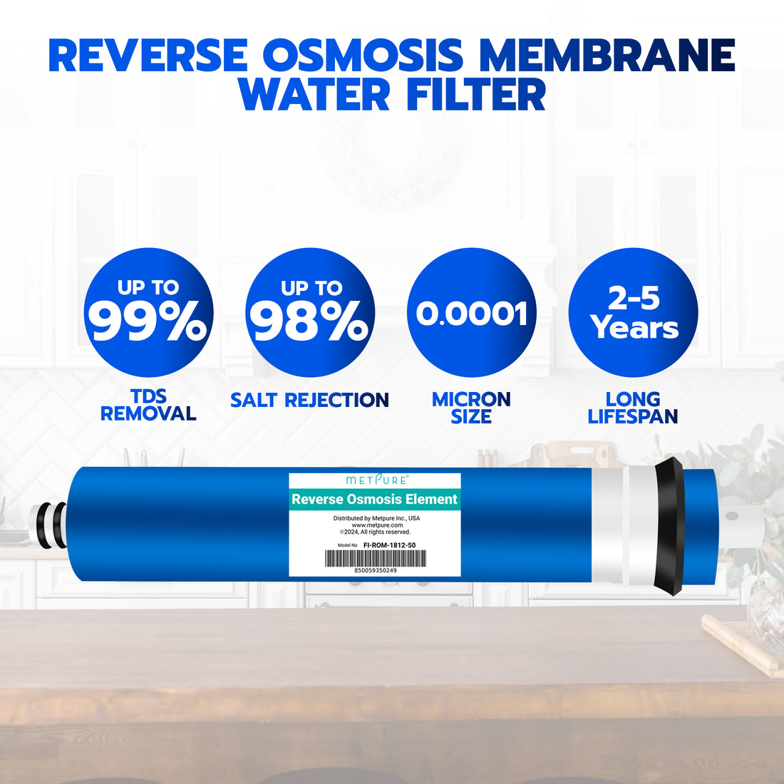 Reverse Osmosis Membrane 50 GPD 11.75"x1.75" RO Membrane Water Filter Replacement Fits Under Sink RO Drinking Water Purifier System