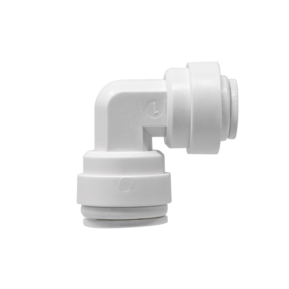 Quick union elbow. 1/4" x 3/8" quick connect. Certified by NSF.