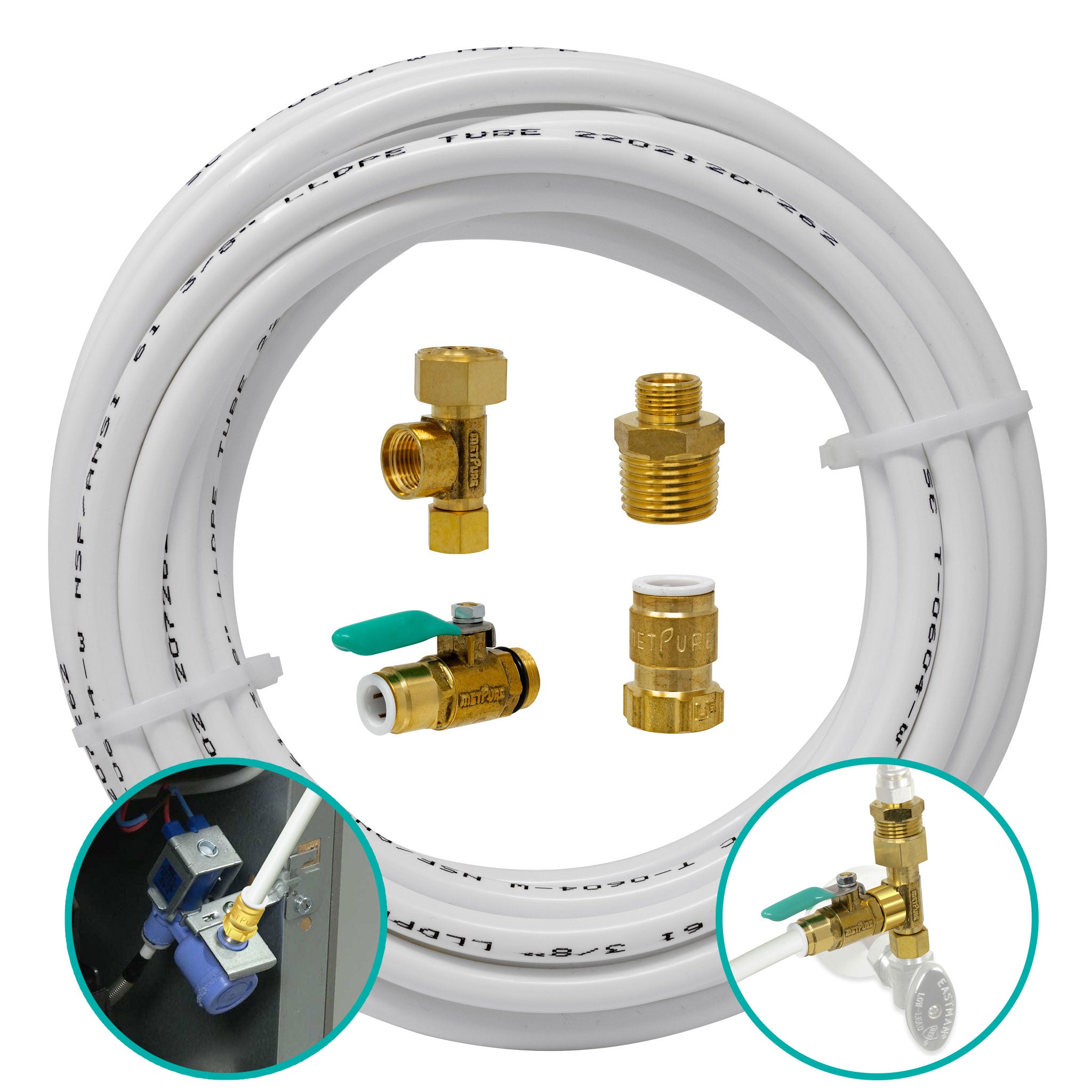 Metpure Ice Maker Fridge Installation Kit - 3/8" Fittings with 3/8" OD 25 Feet White Tubing for Potable Drinking Water