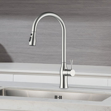 Metpure Stainless Steel Kitchen Faucet with Pull-Down Single Handle Hose in Brushed Nickel Finish, Vase Style Lead Free