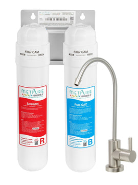 Metpure 2 Stage Non-RO Water Filtration System (MV2-RB) with Faucet. Removes Chlorine Bad Taste and Odor