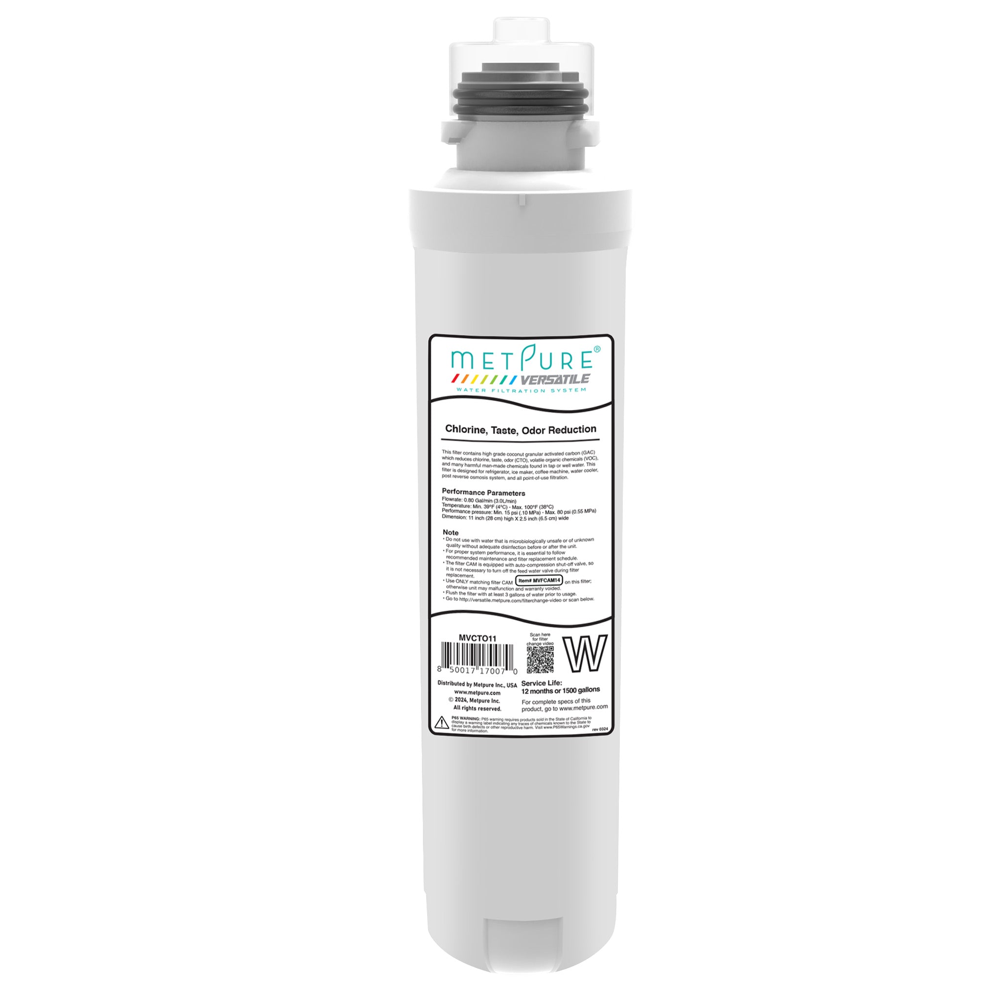 Metpure Drinking Water Quick Twist Replacement Water System Filter (W)  for Refrigerator, Icemaker Filter Only, 11" x 2.5"