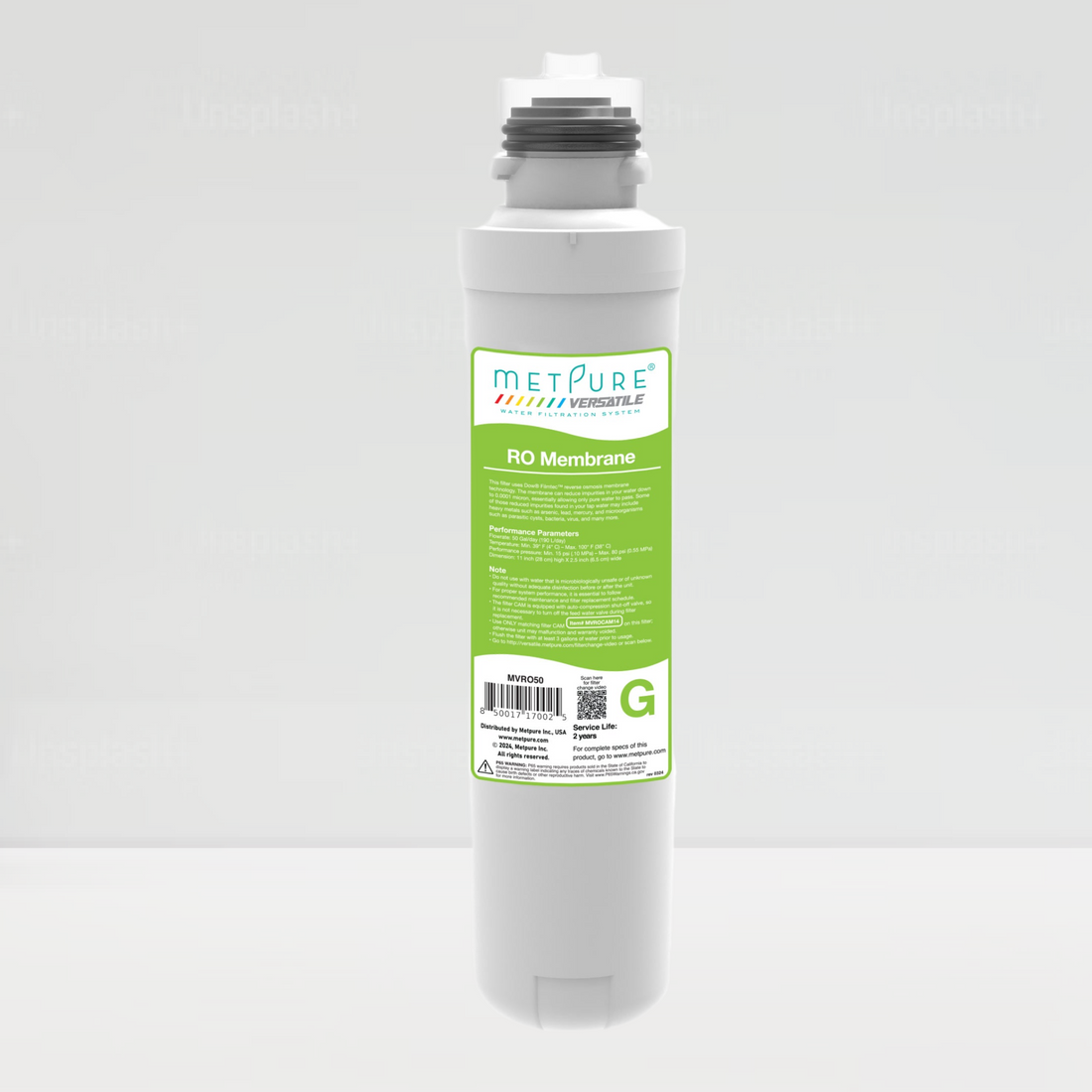 Metpure Versatile Reverse Osmosis Membrane 50GPD Filter - Green Quick Twist Filter (G), Replacement Cartridge 11" X 2.5"