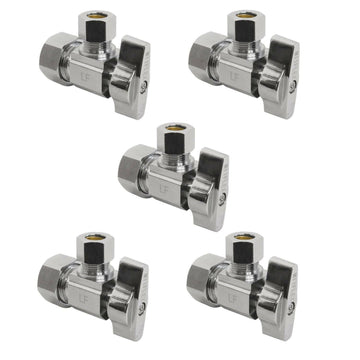 Heavy Duty 1/4 Quarter Turn Angle Shut Off Valve Squared Body 1/2 in. NOM Comp Inlet x 3/8 in. OD Compression Outlet Chrome Plated Brass (5 Pack)