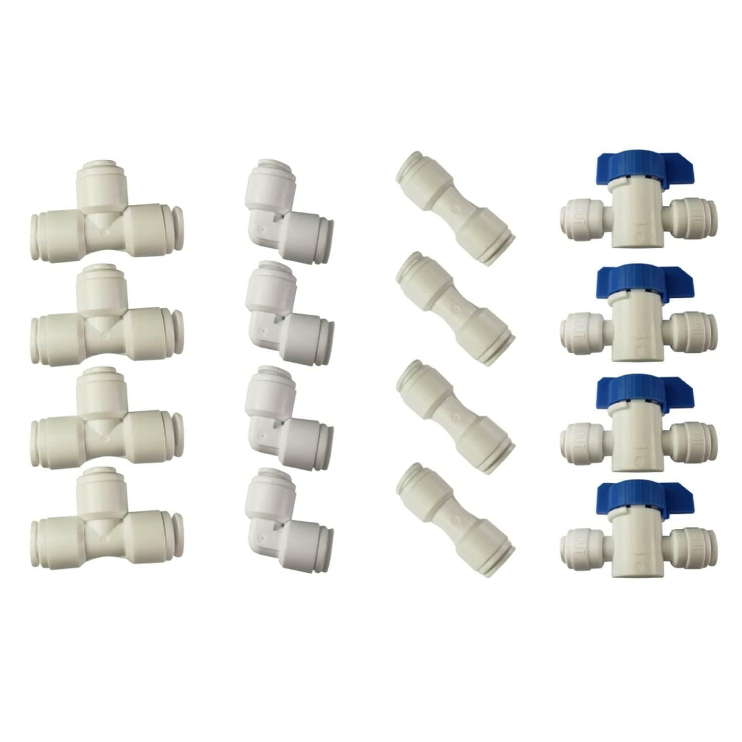1/4" Quick Connect Reverse Osmosis Fittings Variety 16 Pack