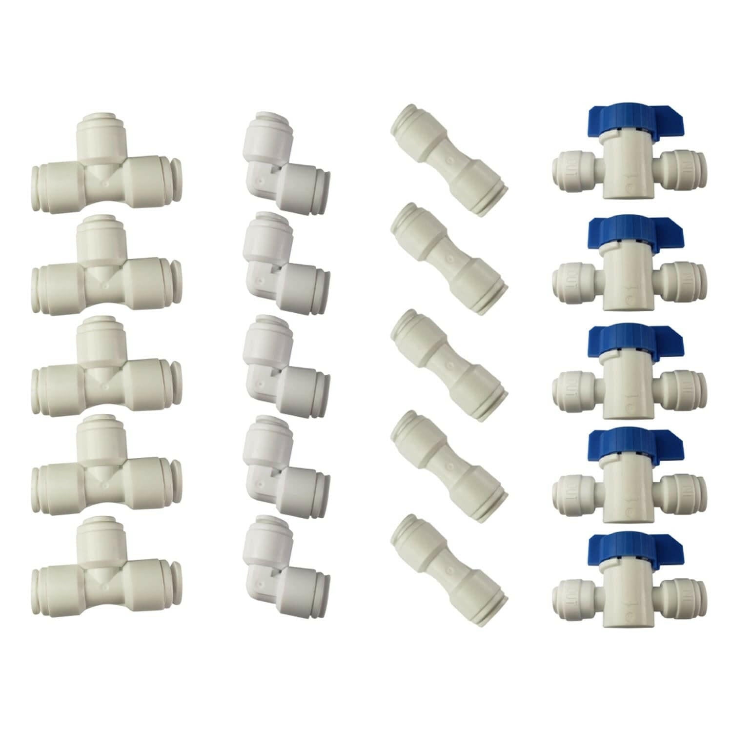 1/4" Quick Connect Reverse Osmosis Fittings Variety 20 Pack