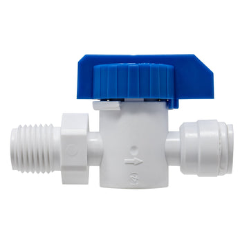 Quick connect in-line ball valve. 1/4" quick connect x 1/4" male thread.