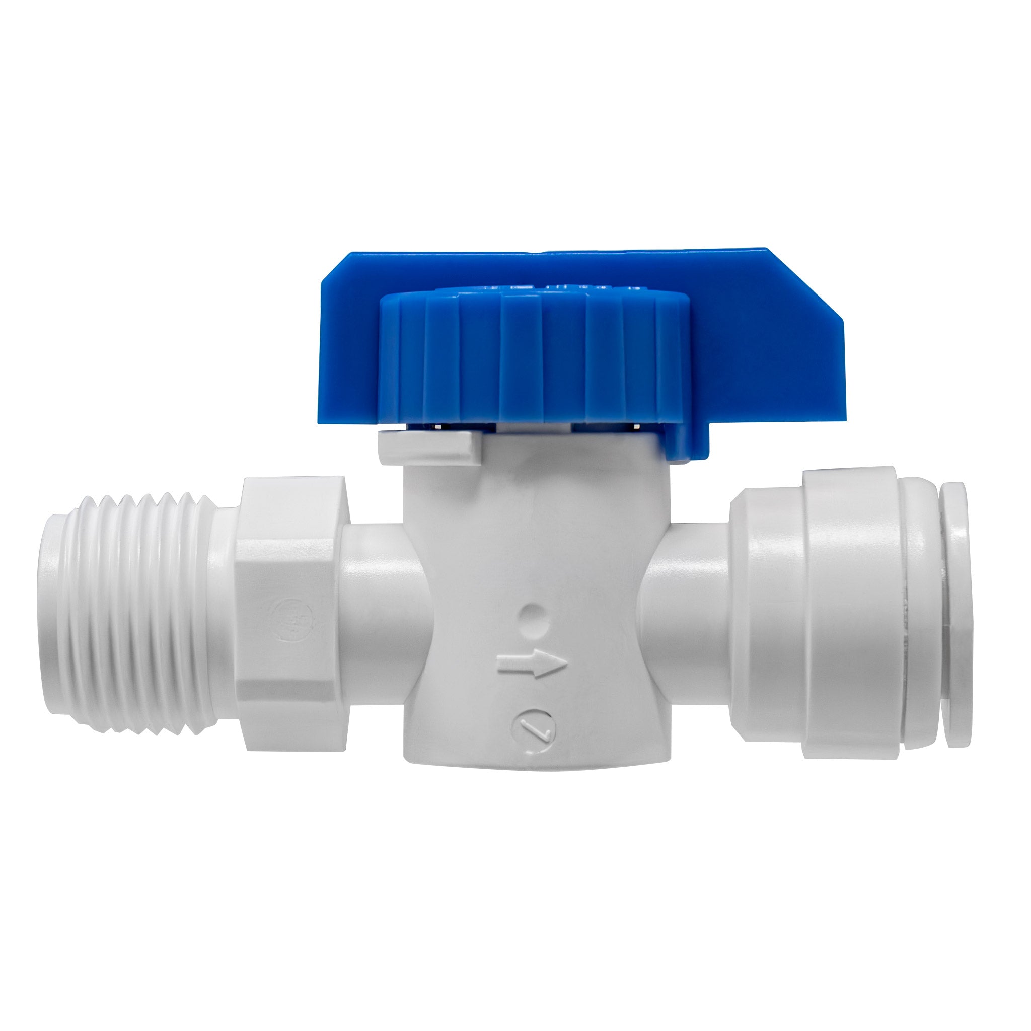 Quick connect in-line ball valve. 3/8" quick connect x 3/8" male thread.