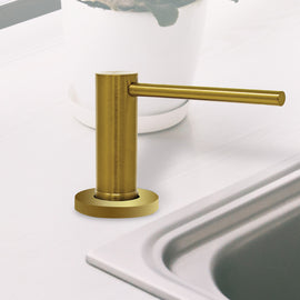 Soap Dispenser for Kitchen Sink, Brushed Gold Metpure Stainless Steel Countertop Pump with Below Counter Built in Refillable 17oz. Bottle for Soap / Lotion