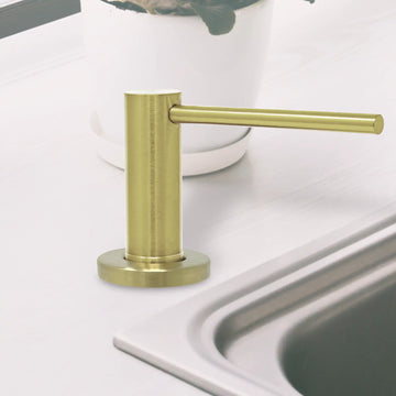 Soap Dispenser for Kitchen Sink, Brushed Gold Metpure Stainless Steel Countertop Pump with Below Counter Built in Refillable 17oz. Bottle for Soap / Lotion