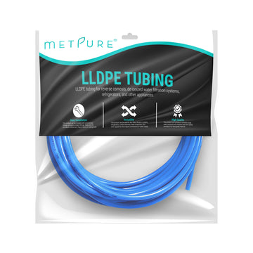 LLDPE 1/4" Tube 25 ft Roll in Metpure Retail Bag. Certified by NSF. For Reverse Osmosis De-ionized Water Filtration Systems, Refrigerators, and Other Appliances. Blue Color