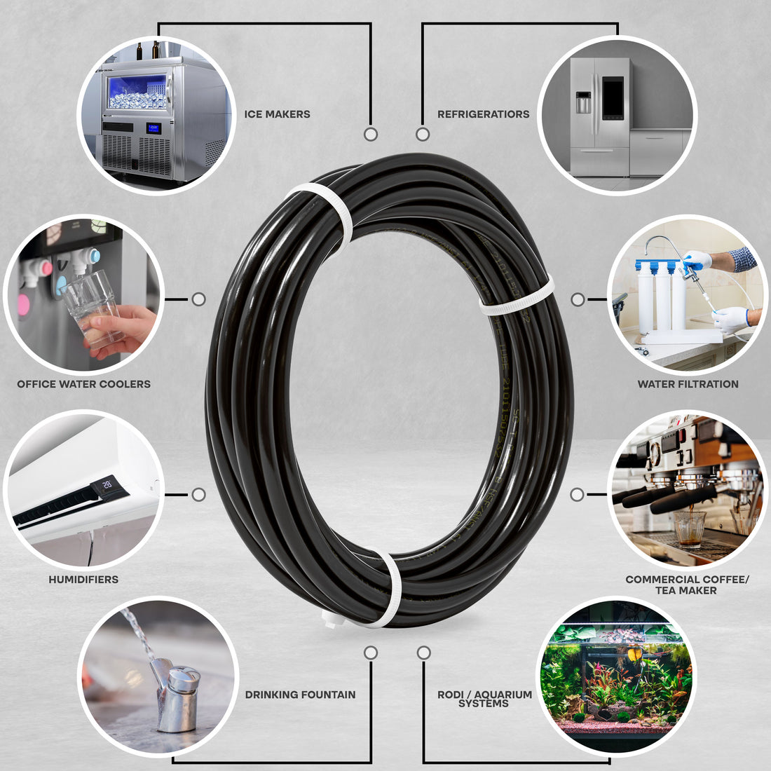 LLDPE 1/4" Tube 25 ft Roll in Metpure Retail Bag. Certified by NSF. For Reverse Osmosis De-ionized Water Filtration Systems, Refrigerators, and Other Appliances. Black Color