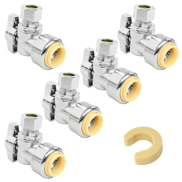 1/2" x 3/8" Push-Fit Angle Shut Off Valve 5 Pack