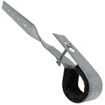 1-1/4" all purpose DWV hanger, galvanized 18 gauge steel. Felt lined with locking screws.