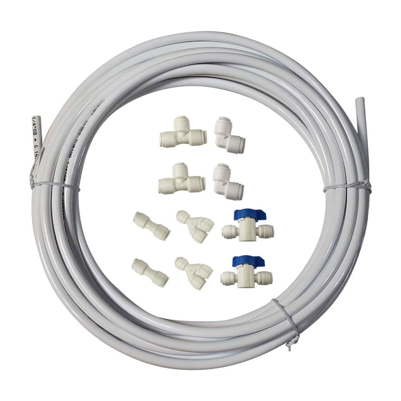 1/4"OD Quick Connect Reverse Osmosis Fittings Variety Pack + 25' Tubing