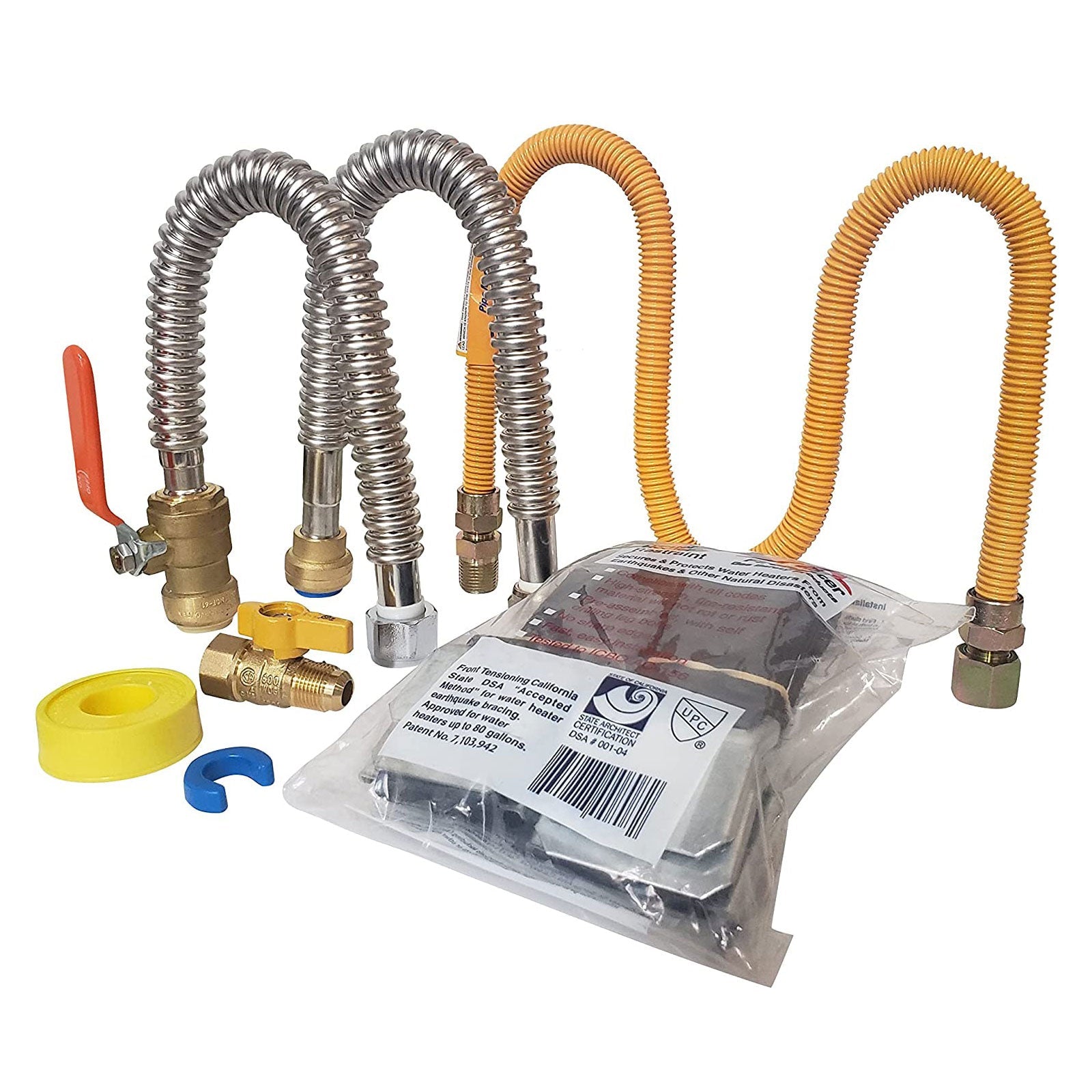 Metpure Solderless Gas Tank Water Heater Complete Installation Kit with Earthquake Strap