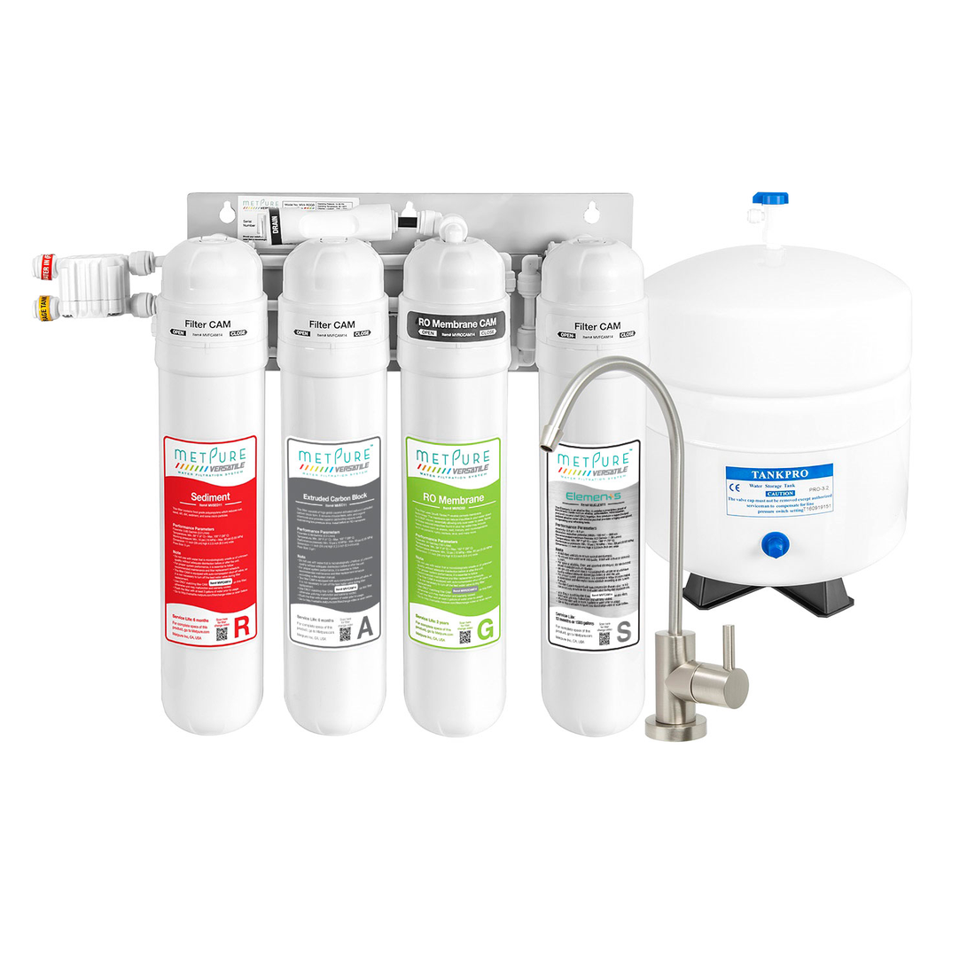 Metpure 4 Stage Alkaline Reverse Osmosis Water Filtration System (MV4-RAGS) with Faucet, 50 GPD RO Membrane