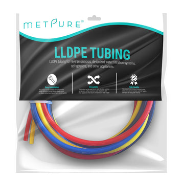 Metpure RO Color Tubing for Reverse Osmosis De-ionized Water Filtration Systems. 1/4" OD Replacement. Red, Yellow, Blue, Black. 4 Color-Coded Tubings, 5 Feet Each