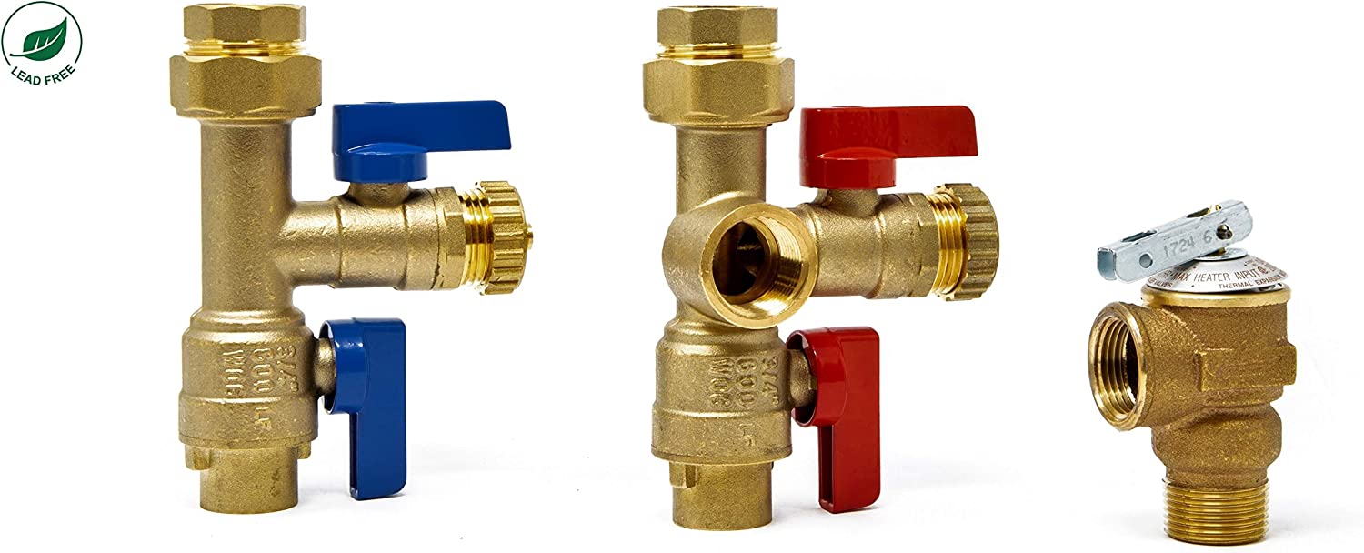 3/4" Solder Tankless Water Heater Isolation Valve Kit with Pressure Relief Valve