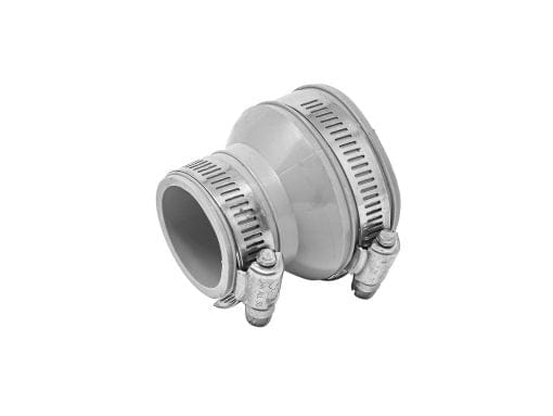 1-1/2" x 1-1/4" Drain Connect Rubber Coupling with Stainless Steel Band and Clamps, tubular to tublar