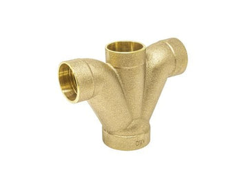 1-1/2" DWV Double Long Turn T-Y C x C x C x C, Cast Brass