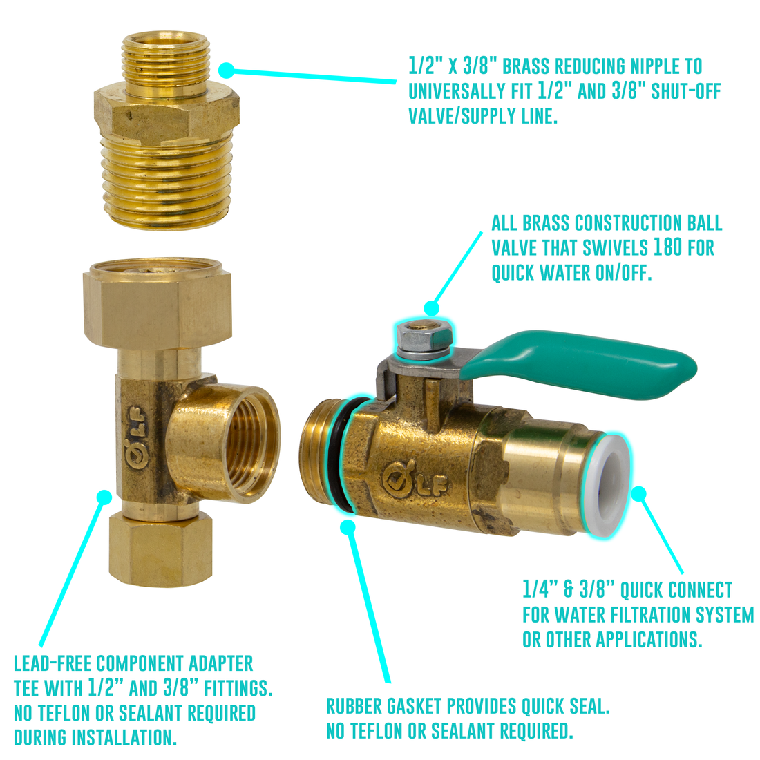 Heavy Duty EZ RO Reverse Osmosis Filtration Ice Maker Refrigerator Universal Feed Water Supply Adapter With 3/8" Quick Connect Ball Valve Solid Brass