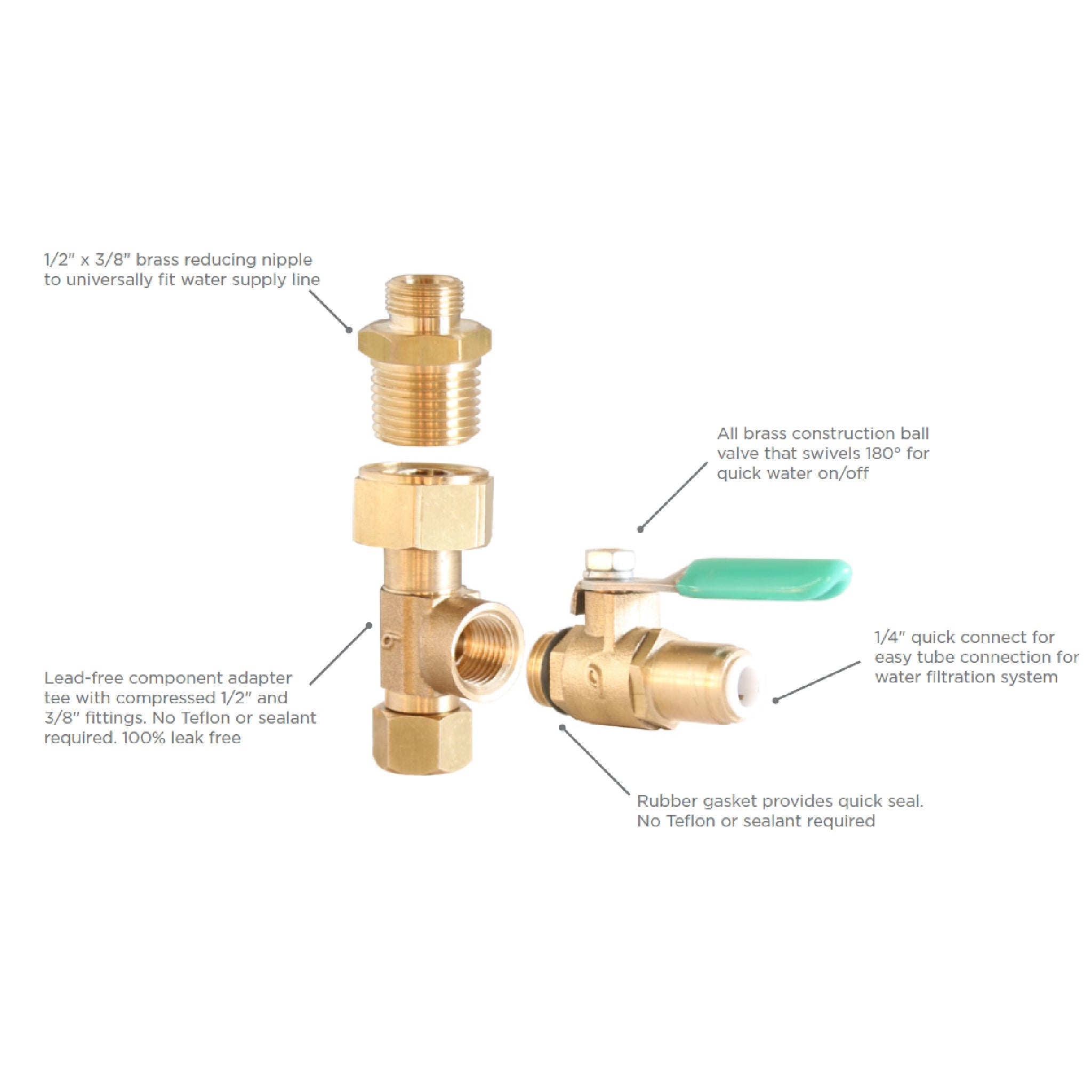 Brass EZ RO Water Filtration Supply Adapter With 1/4 QC