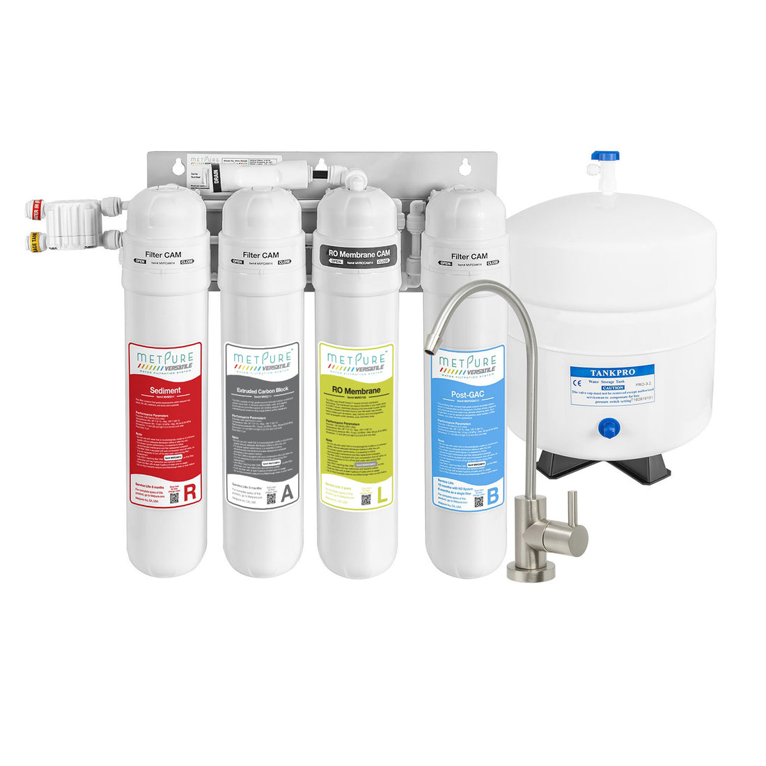 Metpure 4 Stage Reverse Osmosis Water Filtration System (MV4-RALB) with Faucet, 100 GPD RO Membrane